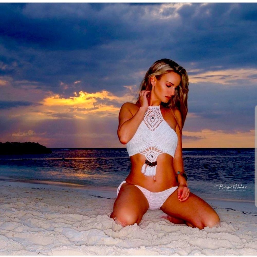 Trendology White Crochet and Beaded Boho Bikini